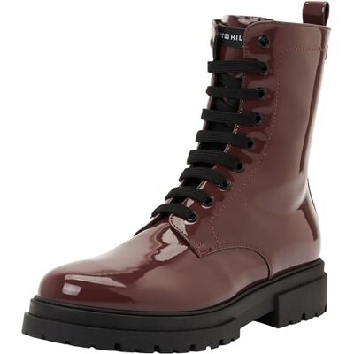 Tommy Hilfiger Lace-up Biker-Stiefel mit Lack-Finish für Mädchen, Kessy, Bordeaux, 34 Tommy Hilfiger Lace-up Biker-Stiefel mit Lack-Finish für Mädchen, Kessy, Bordeaux, 34