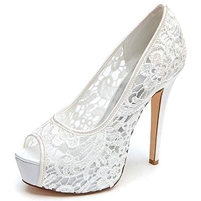 DANOBAB Spitze Hochzeitsschuhe, Frauen Peep Toe Elfenbein Sommer Kitten Heels Größe Plattform High Heels Party & 12,5 cm Absatz DANOBAB Spitze Hochzeitsschuhe, Frauen Peep Toe Elfenbein Sommer Kitten Heels Größe Plattform High Heels Party & 12,5 cm Absatz