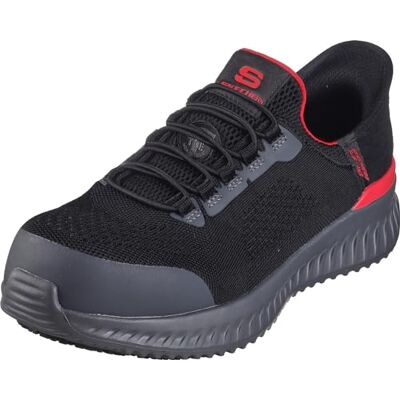 Skechers Tilido Fletchit Hands Free Slip Ins Herren-Slip-On-Sneaker mit Zehenschutz aus Verbundstoff, Schwarz/Rot, 12 Wide Skechers Tilido Fletchit Hands Free Slip Ins Herren-Slip-On-Sneaker mit Zehenschutz aus Verbundstoff, Schwarz/Rot, 12 Wide