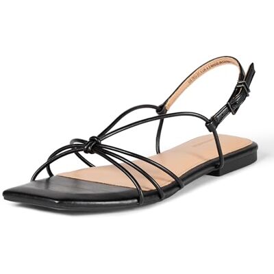 Amazon Damen Strappy Flat Sandals, Schwarzes Kunstleder, 38 EU Amazon Damen Strappy Flat Sandals, Schwarzes Kunstleder, 38 EU