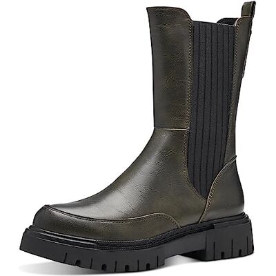 MARCO TOZZI Damen Chelsea Boots aus Kunstleder Plateau, Grün (Khaki), 37 MARCO TOZZI Damen Chelsea Boots aus Kunstleder Plateau, Grün (Khaki), 37