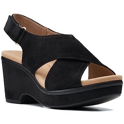 Clarks Damen Keilabsatz Keilsandale, Schwarze Velourslederoptik, 38.5 EU Weit Clarks Damen Keilabsatz Keilsandale, Schwarze Velourslederoptik, 38.5 EU Weit