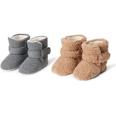 Amazon Unisex Baby Weiche Stiefeletten mit Klettverschluss, Babyschuhe, Rutschfeste Babyslippersocken, 2er Pack, Braun Sherpa Kohlegrau, 16 EU Amazon Unisex Baby Weiche Stiefeletten mit Klettverschluss, Babyschuhe, Rutschfeste Babyslippersocken, 2er Pack, Braun Sherpa Kohlegrau, 16 EU