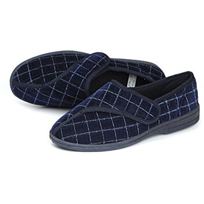 Homecraft Loop Check Wasbable Slippers for Gents, Comfortable Slippers with a Wide Opening for Swollen or Sore Feet, Comfortable Shoes for Wearing Around the House, Navy, Size 8 Homecraft Loop Check Wasbable Slippers for Gents, Comfortable Slippers with a Wide Opening for Swollen or Sore Feet, Comfortable Shoes for Wearing Around the House, Navy, Size 8