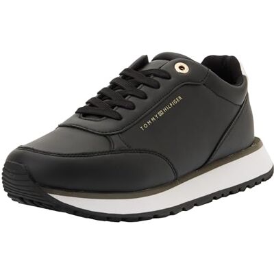 Tommy Hilfiger Low Cut lace-up Faux Leather Sneakers, Miren, Black/White, 35 Tommy Hilfiger Low Cut lace-up Faux Leather Sneakers, Miren, Black/White, 35