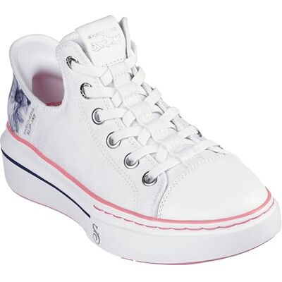 Skechers Snoop One Og Damen-Sneaker aus Leder, Weißes Segeltuch, Blauer und rosa Rand, 36 EU Skechers Snoop One Og Damen-Sneaker aus Leder, Weißes Segeltuch, Blauer und rosa Rand, 36 EU