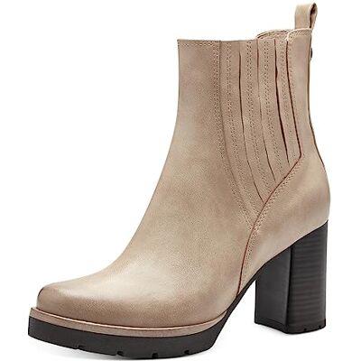 MARCO TOZZI Damen Chelsea Boots aus Kunstleder mit Absatz, Grau (Taupe), 41 MARCO TOZZI Damen Chelsea Boots aus Kunstleder mit Absatz, Grau (Taupe), 41