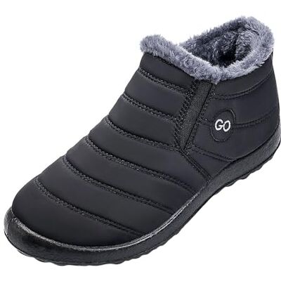 DUOYANGJIASHA Damen-Schneestiefel, warm, Stiefeletten, wasserdicht, bequem, zum Hineinschlüpfen, für draußen, mit Fell gefüttert, Winterschuhe für Damen, Schwarz, 7.5 DUOYANGJIASHA Damen-Schneestiefel, warm, Stiefeletten, wasserdicht, bequem, zum Hineinschlüpfen, für draußen, mit Fell gefüttert, Winterschuhe für Damen, Schwarz, 7.5