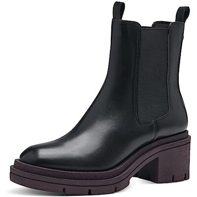 MARCO TOZZI Damen Chelsea Boots aus Kunstleder mit Absatz, Schwarz (Black/Purple), 37 MARCO TOZZI Damen Chelsea Boots aus Kunstleder mit Absatz, Schwarz (Black/Purple), 37