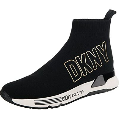 DKNY Damen Nona Sock Slip on Sneaker, Schwarz/Gold, 35.5 EU DKNY Damen Nona Sock Slip on Sneaker, Schwarz/Gold, 35.5 EU