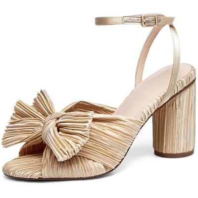 VETASTE Damen-Sandalen mit Schleife, Knoten, Absatz, Brautschmuck, Hochzeit, offene Zehenpartie, Knöchelriemen, klobige Absätze, Gold, 38.5 EU VETASTE Damen-Sandalen mit Schleife, Knoten, Absatz, Brautschmuck, Hochzeit, offene Zehenpartie, Knöchelriemen, klobige Absätze, Gold, 38.5 EU