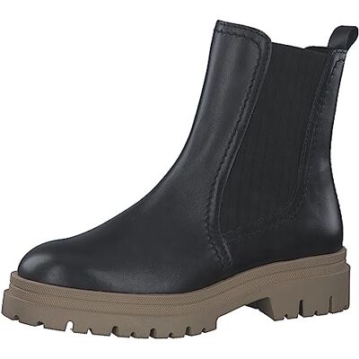 MARCO TOZZI Damen Chelsea Boots aus Leder mit Absatz, Schwarz (Black/Nature), 40 MARCO TOZZI Damen Chelsea Boots aus Leder mit Absatz, Schwarz (Black/Nature), 40