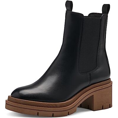 MARCO TOZZI Damen Chelsea Boots aus Kunstleder mit Absatz, Schwarz (Black/Nature), 36 MARCO TOZZI Damen Chelsea Boots aus Kunstleder mit Absatz, Schwarz (Black/Nature), 36