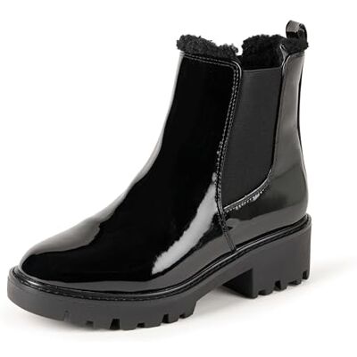 The Drop Campbell Sherpa Chelsea Boot für Damen, schwarzes Lackleder, Größe 38 The Drop Campbell Sherpa Chelsea Boot für Damen, schwarzes Lackleder, Größe 38