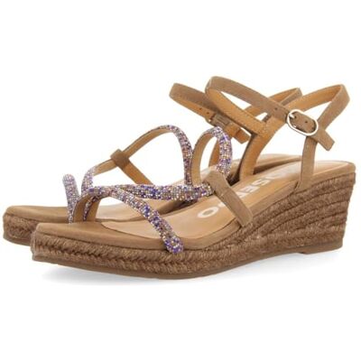 GIOSEPPO TRESCO Taupe Sandalen mit bunten Kristallen und Jutekeil für Damen, Taupe, 41 EU GIOSEPPO TRESCO Taupe Sandalen mit bunten Kristallen und Jutekeil für Damen, Taupe, 41 EU