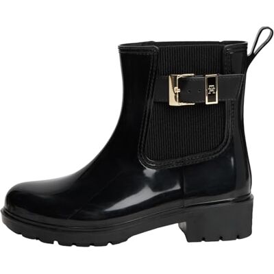 Tommy Hilfiger Damen Th Buckle Glossy Ankle Rain Boot Fw0fw09543Rainboots, Black, 38 EU Tommy Hilfiger Damen Th Buckle Glossy Ankle Rain Boot Fw0fw09543Rainboots, Black, 38 EU