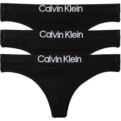 Calvin Damen 3er Pack Strings mit Logobund, Schwarz (Black/Black/Black), XL Calvin Damen 3er Pack Strings mit Logobund, Schwarz (Black/Black/Black), XL