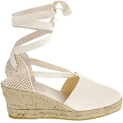 PAYMA Damen Klassische Jute Keilsandalen mit Knöchelriemen. Schuhe aus Spanien. Mittelhohes Wedges. Innenpflanze mit Stoff Gepolstert PAYMA Damen Klassische Jute Keilsandalen mit Knöchelriemen. Schuhe aus Spanien. Mittelhohes Wedges. Innenpflanze mit Stoff Gepolstert