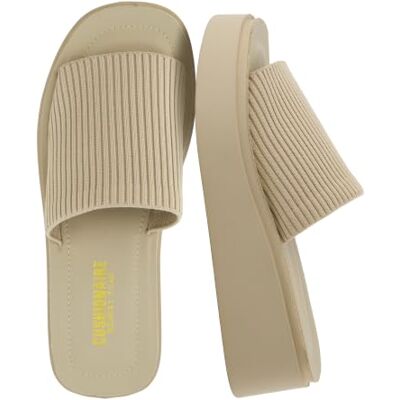 CUSHIONAIRE Damen-Sandale „PIM“ aus Strick mit Memory Foam, Taupe Weave, 39 EU CUSHIONAIRE Damen-Sandale „PIM“ aus Strick mit Memory Foam, Taupe Weave, 39 EU