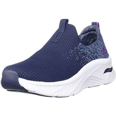 Skechers Arch Fit D'lux-Slipper für Damen, Marineblauer Strick, violetter Besatz, 36.5 EU Skechers Arch Fit D'lux-Slipper für Damen, Marineblauer Strick, violetter Besatz, 36.5 EU
