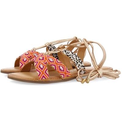 GIOSEPPO Flache Damen-Sandalen aus Leder, geflochten, mehrfarbig, ethnisch, Schnürung, Bresse, bunt, 36 EU GIOSEPPO Flache Damen-Sandalen aus Leder, geflochten, mehrfarbig, ethnisch, Schnürung, Bresse, bunt, 36 EU