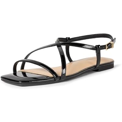 Amazon Damen Sandalen mit flachem Riemen, Schwarzes Lack, 37.5 EU Amazon Damen Sandalen mit flachem Riemen, Schwarzes Lack, 37.5 EU