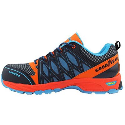 Goodyear GYSHU1583 S1P/SRA/HRO Metallfreie Zehen- und Zwischensohlen-Sicherheitstrainer aus Verbundwerkstoff, orange/blau, 41 EU Goodyear GYSHU1583 S1P/SRA/HRO Metallfreie Zehen- und Zwischensohlen-Sicherheitstrainer aus Verbundwerkstoff, orange/blau, 41 EU