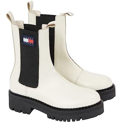 Tommy Jeans Damen Mid Boot Stiefel Stiefeletten, Elfenbein (Rich Cream), 36 Tommy Jeans Damen Mid Boot Stiefel Stiefeletten, Elfenbein (Rich Cream), 36