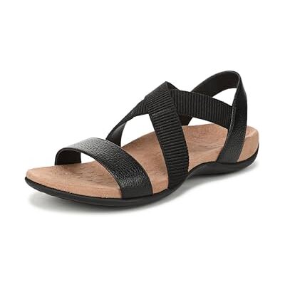 Vionic Damen Raina Flache Sandals, Schwarz Leder, Mittel, EU 38 Vionic Damen Raina Flache Sandals, Schwarz Leder, Mittel, EU 38
