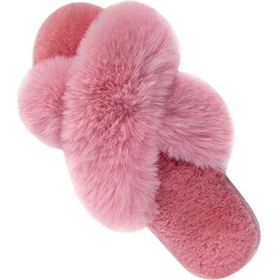 Parlovable Hausschuhe für Damen Cross Band weichen Plüsch pelzigen gemütlichen Offene Zeh Hausschuhe Künstliches Kaninchenfell Wärme bequeme Rutschfest atmungsaktiv,Rose,EU38/39 Parlovable Hausschuhe für Damen Cross Band weichen Plüsch pelzigen gemütlichen Offene Zeh Hausschuhe Künstliches Kaninchenfell Wärme bequeme Rutschfest atmungsaktiv,Rose,EU38/39
