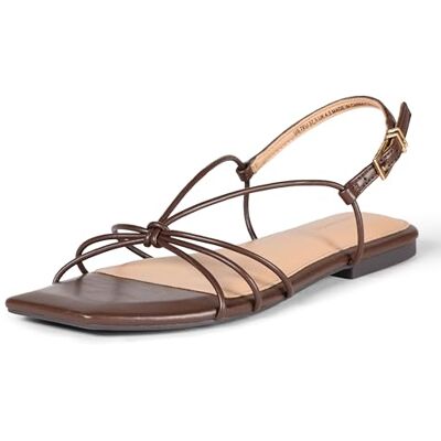 Amazon Damen Strappy Flat Sandals, Braunes Kunstleder, 40 EU Amazon Damen Strappy Flat Sandals, Braunes Kunstleder, 40 EU