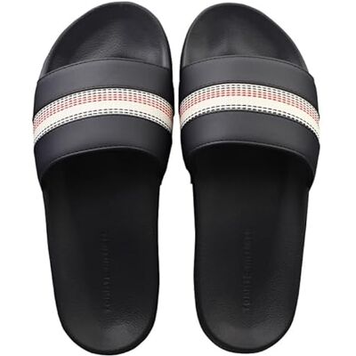 Tommy Hilfiger Damen Badeschuhe Stripes Pool Slide mit Steppnähten, Blau (Space Blue), 36 Tommy Hilfiger Damen Badeschuhe Stripes Pool Slide mit Steppnähten, Blau (Space Blue), 36