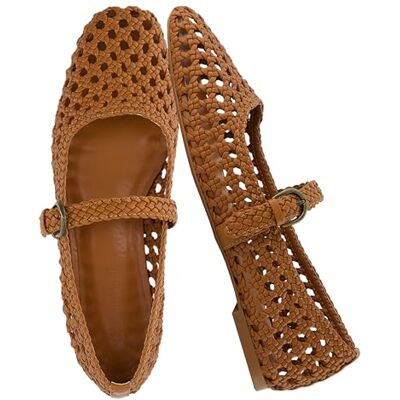CUSHIONAIRE Weston Damen handgewebte Elegante Ballerinas Kunstleder Mary Jane mit verstellbarem Riemen & Memory-Schaum, Cognac Woven, 37 EU CUSHIONAIRE Weston Damen handgewebte Elegante Ballerinas Kunstleder Mary Jane mit verstellbarem Riemen & Memory-Schaum, Cognac Woven, 37 EU