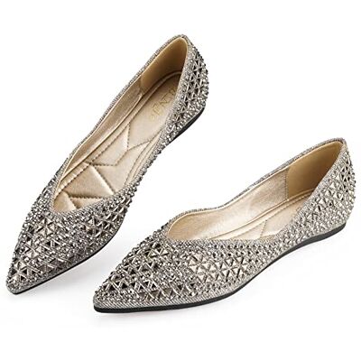 LIYUHANJIALU Flache Schuhe Frauen Strass Spitz Kopf Ballerinas Bequeme Weiche Memory Foam Einlegesohle Flache Schuhe für Frauen Bequeme Anzugschuhe, Silber, 40.5 EU LIYUHANJIALU Flache Schuhe Frauen Strass Spitz Kopf Ballerinas Bequeme Weiche Memory Foam Einlegesohle Flache Schuhe für Frauen Bequeme Anzugschuhe, Silber, 40.5 EU