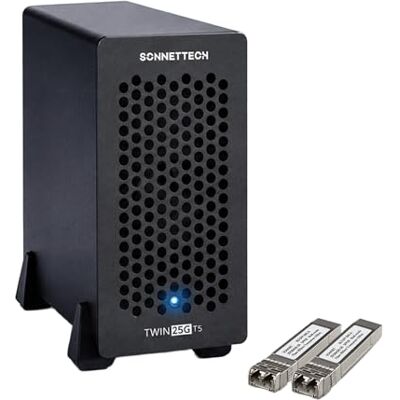 SoNNeT Twin25G T5 Thunderbolt 5 zu Dual‑25Gb‑Ethernet‑Adapter – 25GbE‑Netzwerkadapter mit 2 SFP28‑Transceivern für Mac, Windows und Linux SoNNeT Twin25G T5 Thunderbolt 5 zu Dual‑25Gb‑Ethernet‑Adapter – 25GbE‑Netzwerkadapter mit 2 SFP28‑Transceivern für Mac, Windows und Linux