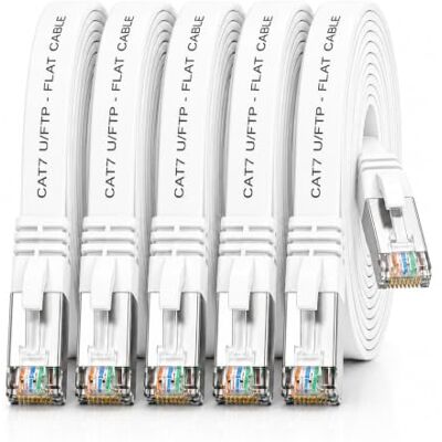 1aTTack.de 5x CAT7 Lan-Kabel flach 1m U/FTP 10 Gbit/s RJ45 Stecker Cat6a Weiß 1aTTack.de 5x CAT7 Lan-Kabel flach 1m U/FTP 10 Gbit/s RJ45 Stecker Cat6a Weiß