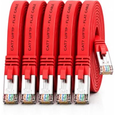 1aTTack.de 5x CAT7 Lan-Kabel flach 1m U/FTP 10 Gbit/s RJ45 Stecker Cat6a Rot 1aTTack.de 5x CAT7 Lan-Kabel flach 1m U/FTP 10 Gbit/s RJ45 Stecker Cat6a Rot