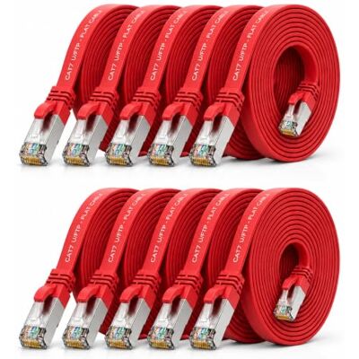 1aTTack.de 10x CAT7 Lan-Kabel flach 0,5m U/FTP 10 Gbit/s RJ45 Stecker Cat6a Rot 1aTTack.de 10x CAT7 Lan-Kabel flach 0,5m U/FTP 10 Gbit/s RJ45 Stecker Cat6a Rot