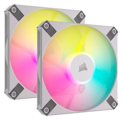 Corsair AF120 RGB Slim, 120-mm-PWM-Lüftersatz Mit Dynamischem Lager Dünnes Profil Für Kleine Gehäuse Bis zu 2000 U/min 8 Adressierbare RGB-LEDs Doppelpack Mit Lighting Node CORE Weiß Corsair AF120 RGB Slim, 120-mm-PWM-Lüftersatz Mit Dynamischem Lager Dünnes Profil Für Kleine Gehäuse Bis zu 2000 U/min 8 Adressierbare RGB-LEDs Doppelpack Mit Lighting Node CORE Weiß