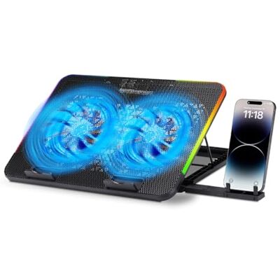 NK Tragbarer Gaming-Kühlschra, 43,2 cm (17 Zoll), 7 RGB-LED-Modi, 2 leise Lüfter mit einstellbaren Geschwindigkeiten, 5 einstellbare Höhen, USB-Anschluss, Telefonhalterung, schnelle Kühlung NK Tragbarer Gaming-Kühlschra, 43,2 cm (17 Zoll), 7 RGB-LED-Modi, 2 leise Lüfter mit einstellbaren Geschwindigkeiten, 5 einstellbare Höhen, USB-Anschluss, Telefonhalterung, schnelle Kühlung