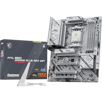 MSI MAG B850 Gaming Plus MAX WiFi Mainboard, ATX Unterstützt AMD Ryzen 9000/8000 / 7000 Prozessoren, AM5, DDR5 Memory Boost (bis zu 8200+ MT/s OC), PCIe 5.0 x16, M.2 Gen5, Wi-Fi 7, 5G LAN MSI MAG B850 Gaming Plus MAX WiFi Mainboard, ATX Unterstützt AMD Ryzen 9000/8000 / 7000 Prozessoren, AM5, DDR5 Memory Boost (bis zu 8200+ MT/s OC), PCIe 5.0 x16, M.2 Gen5, Wi-Fi 7, 5G LAN