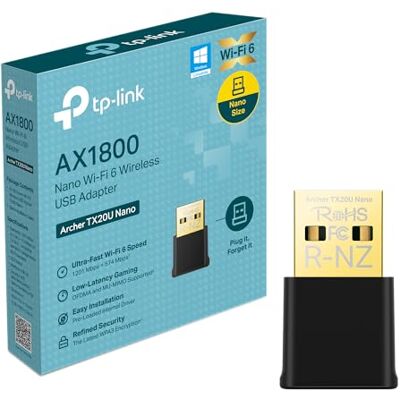 TP-Link Archer TX20U Nano WLAN Stick Für PC, WiFi 6 AX1800 Dual Band WLAN Adapter, Nano Größe, WPA3, MU-MIMO, nur Kompatibel mit Windows 11/10 TP-Link Archer TX20U Nano WLAN Stick Für PC, WiFi 6 AX1800 Dual Band WLAN Adapter, Nano Größe, WPA3, MU-MIMO, nur Kompatibel mit Windows 11/10