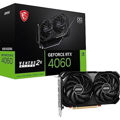 MSI Gaming GeForce RTX 4060 Grafikkarte, 8 GB GDRR6, 128-Bit, HDMI/DP, NVLink, mit Torx 4.0 Lüfter, Grafikkarte mit Ada Lovelace Architektur (RTX 4060 Ventus 2X Farbe Schwarz 8G OC) MSI Gaming GeForce RTX 4060 Grafikkarte, 8 GB GDRR6, 128-Bit, HDMI/DP, NVLink, mit Torx 4.0 Lüfter, Grafikkarte mit Ada Lovelace Architektur (RTX 4060 Ventus 2X Farbe Schwarz 8G OC)