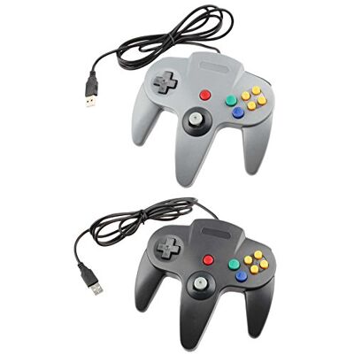 TCK USB-Gamecontroller für N64 Nintendo 64 PC Windows Mac (2er-Pack), Schwarz / Grau TCK USB-Gamecontroller für N64 Nintendo 64 PC Windows Mac (2er-Pack), Schwarz / Grau