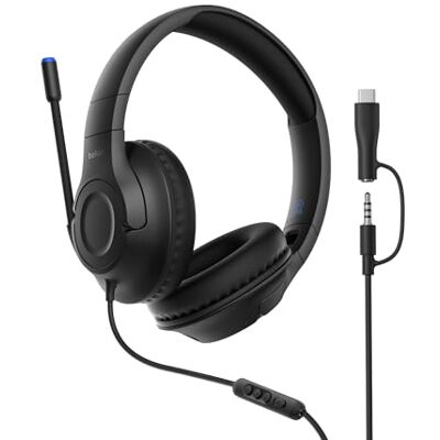 Belkin Gaming Inspire Kinderkopfhörer mit Kabel, USB-C-Dongle, einstellbarem Boom-Mikrofon, sicherer 85 dB Lautstärkebegrenzung, für Nintendo Switch 2, iPhone 16, Samsung Galaxy S25, Tablets – Schwarz Belkin Gaming Inspire Kinderkopfhörer mit Kabel, USB-C-Dongle, einstellbarem Boom-Mikrofon, sicherer 85 dB Lautstärkebegrenzung, für Nintendo Switch 2, iPhone 16, Samsung Galaxy S25, Tablets – Schwarz