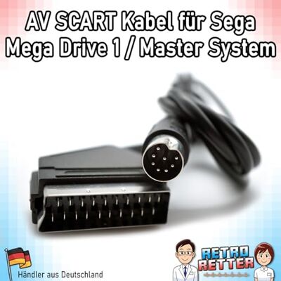 Genesis RetroRetter AV Scart Kabel für Mega Drive 1 / Master System 1 MD1 TV AV Scart Video Kabel Chinch Anschluss Genesis RetroRetter AV Scart Kabel für Mega Drive 1 / Master System 1 MD1 TV AV Scart Video Kabel Chinch Anschluss