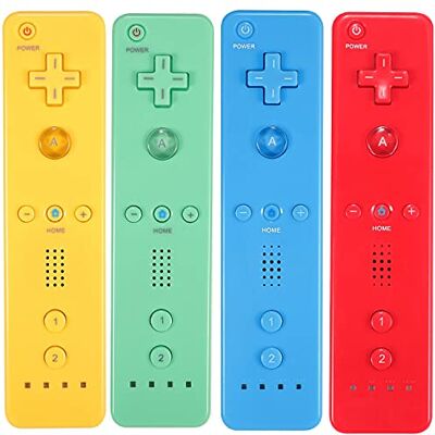 Nintendo Wii Controller 4er-Pack, Wii Fernbedienung mit Silikonhülle und Handgelenkschlaufe, kompatibel mit Wii/Wii U Konsole – Gelb + Grün + Blau + Rot Nintendo Wii Controller 4er-Pack, Wii Fernbedienung mit Silikonhülle und Handgelenkschlaufe, kompatibel mit Wii/Wii U Konsole – Gelb + Grün + Blau + Rot