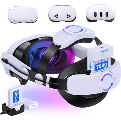 Akku Headstrap Kompatibel mit Meta Quest 3/3S/2, Robustes VR Strap für Meta Quest 3 Zubehör mit 2x7500 mAh Akku und 1x Ladedock, Ausgewogenes Komfortables Kopfband, Erweiterte Spielzeit Stirnband Akku Headstrap Kompatibel mit Meta Quest 3/3S/2, Robustes VR Strap für Meta Quest 3 Zubehör mit 2x7500 mAh Akku und 1x Ladedock, Ausgewogenes Komfortables Kopfband, Erweiterte Spielzeit Stirnband