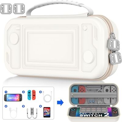 Tasche Kompatibel mit Nintendo Switch 2-Konsole, Harte Tragetasche Hülle Case für die Nintendo Switch 2(2025)/Switch/OLED, Schutzhülle mit Aufbewahrung für 20 Spiele, Konsole & Zubehör Weiß Tasche Kompatibel mit Nintendo Switch 2-Konsole, Harte Tragetasche Hülle Case für die Nintendo Switch 2(2025)/Switch/OLED, Schutzhülle mit Aufbewahrung für 20 Spiele, Konsole & Zubehör Weiß