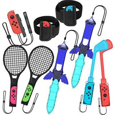 Numskull Nintendo Switch Sports Joy-Con Zubehör Mega-Pack (2x Golf Clubs, 2x Rackets, 2x Arm Bands, 2x Swords, 2x Handgelenksbänder) Bundle für Nintendo Switch Sports Numskull Nintendo Switch Sports Joy-Con Zubehör Mega-Pack (2x Golf Clubs, 2x Rackets, 2x Arm Bands, 2x Swords, 2x Handgelenksbänder) Bundle für Nintendo Switch Sports